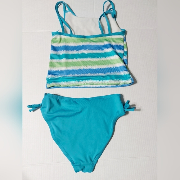 ⭐️5/$25 Lily and Dan 2 piece tankini green and blue striped girls size M - Picture 2 of 6